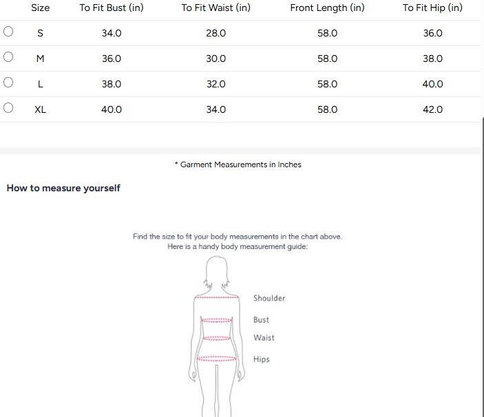 Size Chart for Latkan